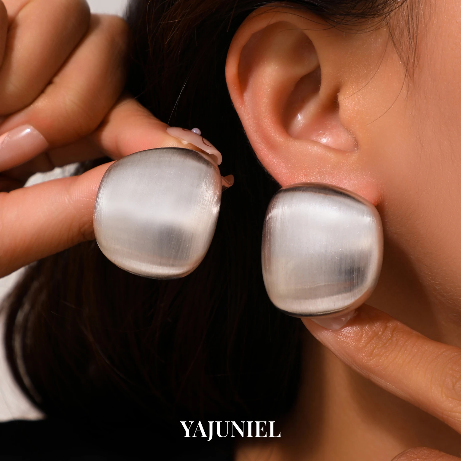 YAJUNIEL White Gold Plated Textured Disc Stud Earrings for Women Hypoallergenic Brass Round Abstract Statement Jewelry Gift