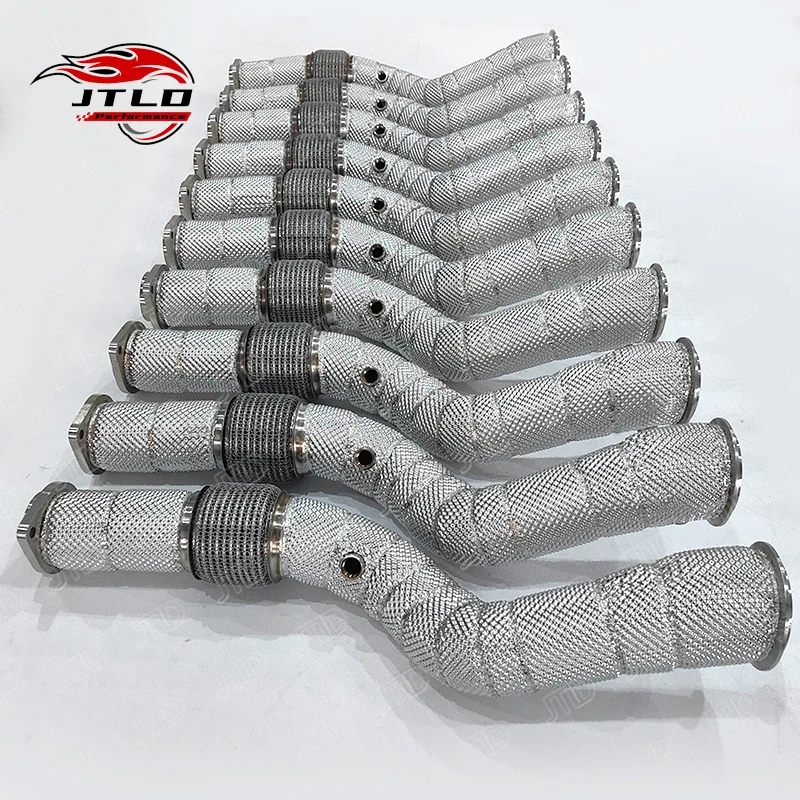 JTLD 3 inch 76mm 304 Stainless Steel Catless Exhaust Downpipe For BMW G80 M3 G82 M4 S58 Test Pipes with Heat Shield