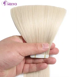 Tape In Hair Extensions Human Hair Straight Seamless Brazilian 100% Real Human Hair Extension For Woman White Platinum Blonde 60