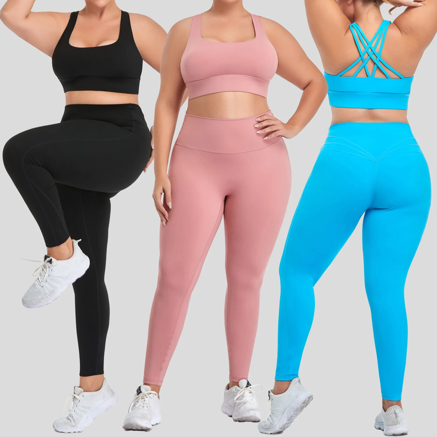 Plus Size Women's Tracksuit Yoga Set with Shock Proof Chest Pad Sport Bar High Waist Tummy Control Yoga Pants Sports Wear Suit