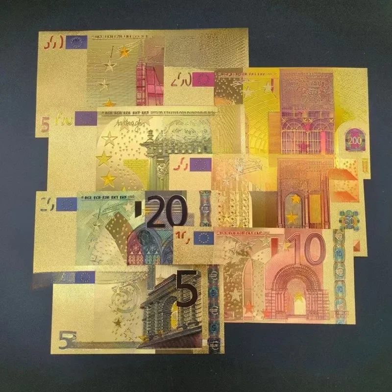 7 Stück 24K Gold Banknoten Gold Euro Rechnungen Gold Dollar Antik vergoldet Gedenknoten