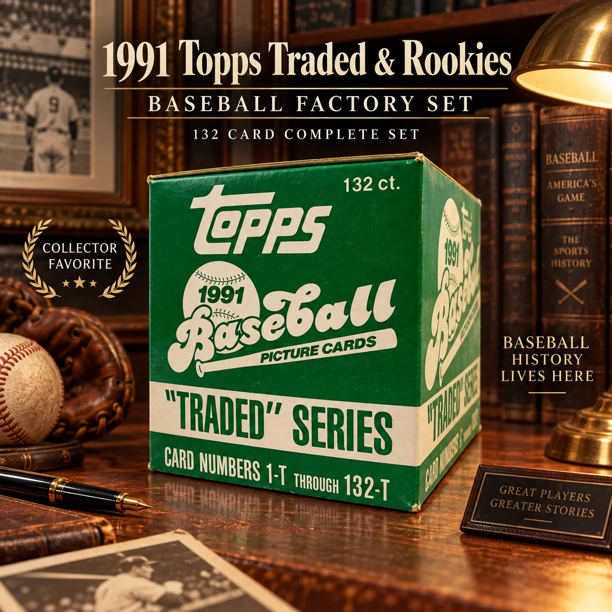 1991 Topps Traded & Rookies Baseball Factory Set, 132-Card Complete Set, Vintage Sports Trading Cards for Early 1990s Baseball Collections and Complete Set Collectors