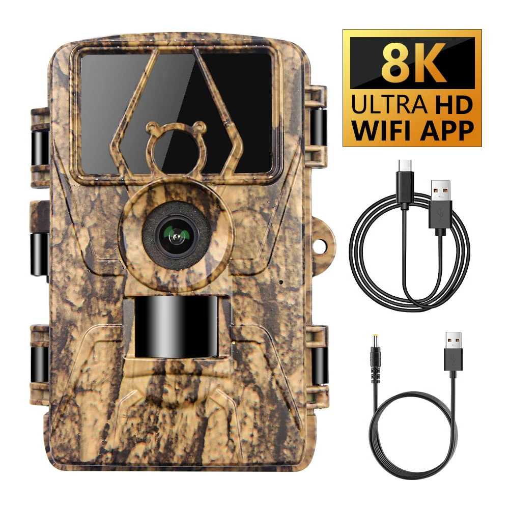 

Trail Camera 8K WiFi Game Camera Motion Activated with APP Control, 120° Wide Angle, 0.2s Trigger, IR Night Vision for Hunting