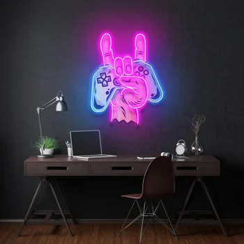 Game controller Neon sign rock hand decal printed neon bar beer club game room sign wall hand acrylic neon game room