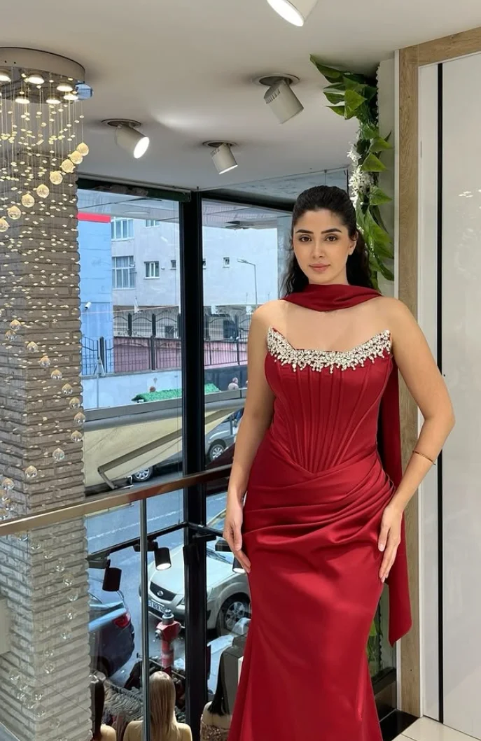 Jessica Handmade Glitter Beads Evening Dresses Black Herringbone Satin Prom Dresses Formal Occasions Party Dresses