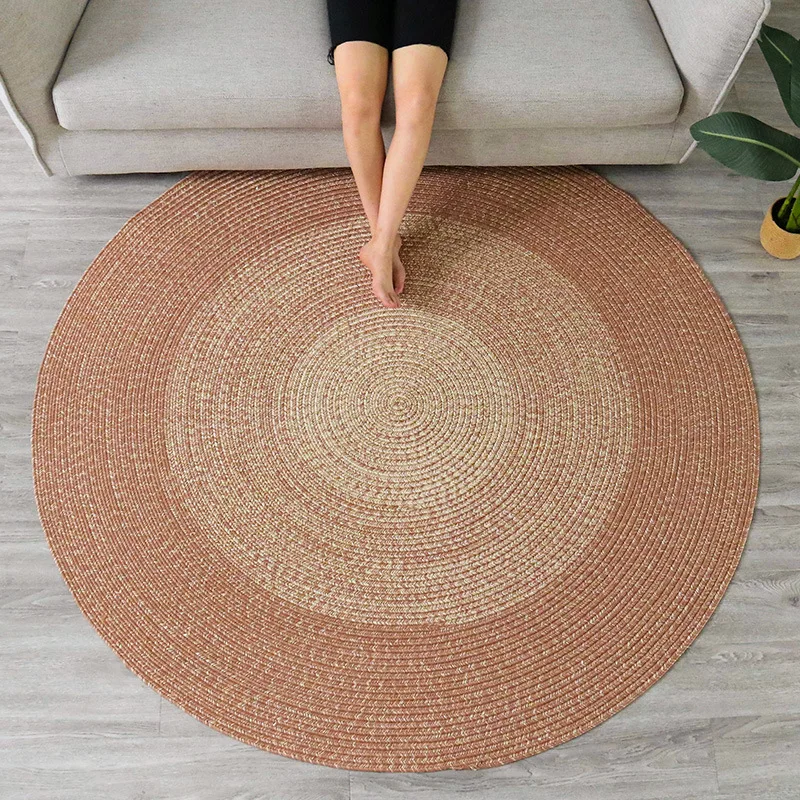 Handmade Round Carpet for Living Room Simple Fiber Woven Sofa Table Floor Mat Bedside Study Chair Floor Area Rug Solid Color