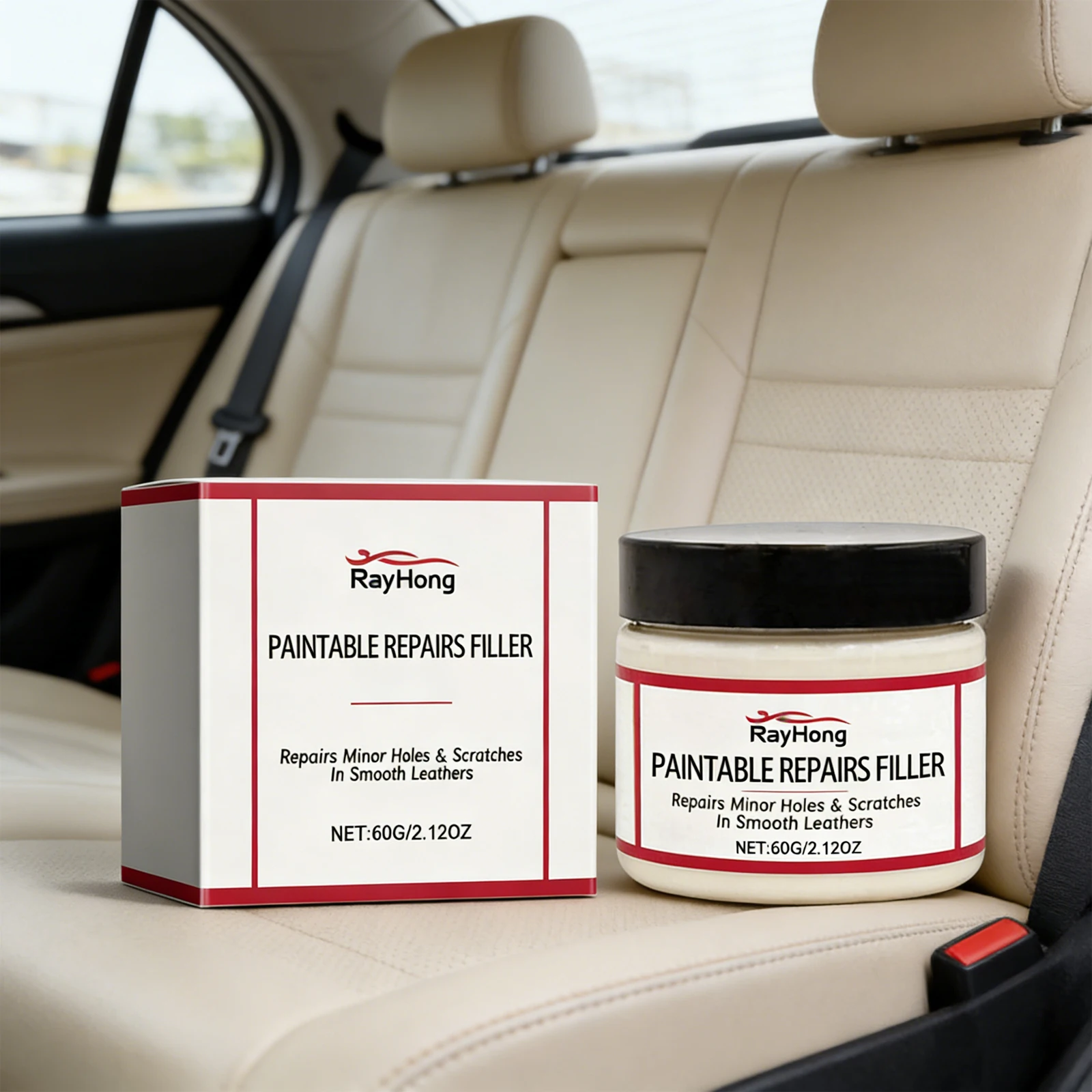 RAYHONG 60ml Paintable Repairs Filler Natural Leather Filler Repair Auto Leather Restoring Paste Paintable Restoration Cream