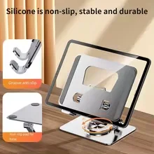 Universeller Laptop-Ständer mit 360°-Drehung °   Drehbare Basis, höhenverstellbar, mehrere Winkel, klappbares, montiertes Leseregal, grau, einfach zu bedienen