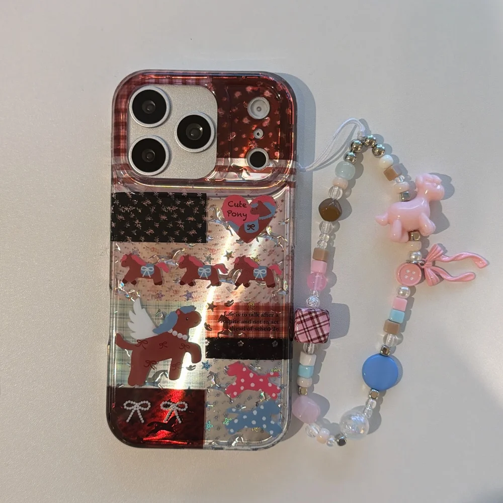 

Fashion patchwork floral cute pony phone case for iPhone 17 16 ProMax 14 15 Pro fundas Korean INS new shockproof protective case