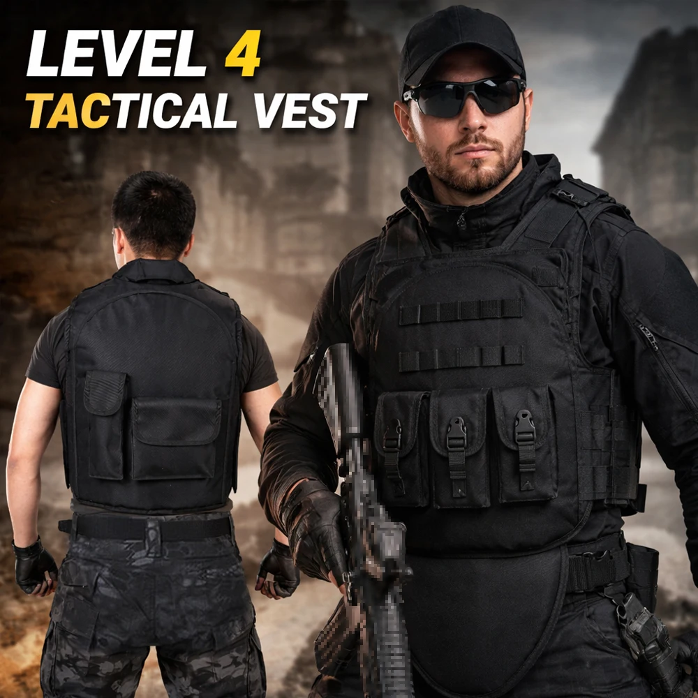 

Тактический защитный жилет 4-го уровня, регулируемый, для боевой подготовки, полевой жилет для тренировок на открытом воздухе, для охоты, обеспечения безопасности, снаряжение для службы