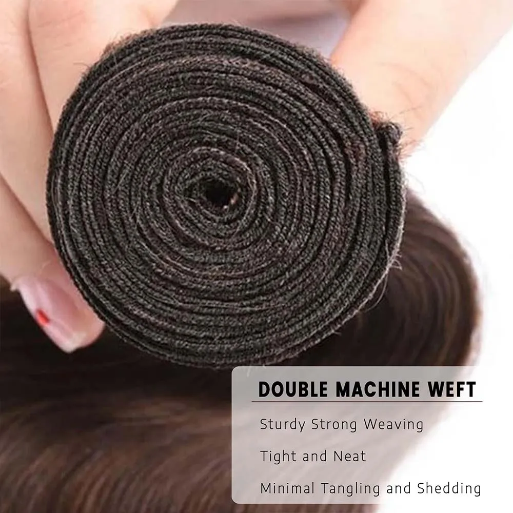 شعر بشري مفرود 1 3 حزمة بني # 4 وصلات شعر بشري بكر غير معالج بلون الشوكولاتة، لحمة مزدوجة للنساء