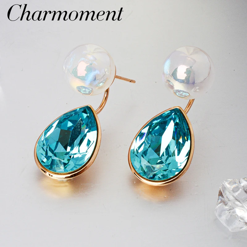 Charmoment Jewelry New Classic Perfect Bright Crystal Star Earrings Noble Temperament Women Blue Waterdrop Ear Studs Girl Gift