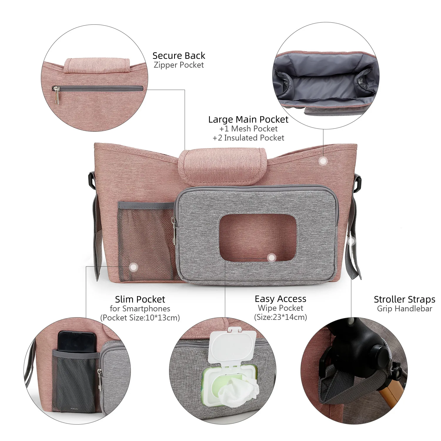 Baby Stroller Bag Organizer Hanging Bag Waterproof Mummy Shoulder Bag Baby Diaper Nappy Bag Bebe Pram Buggy Cart Insulation Bag