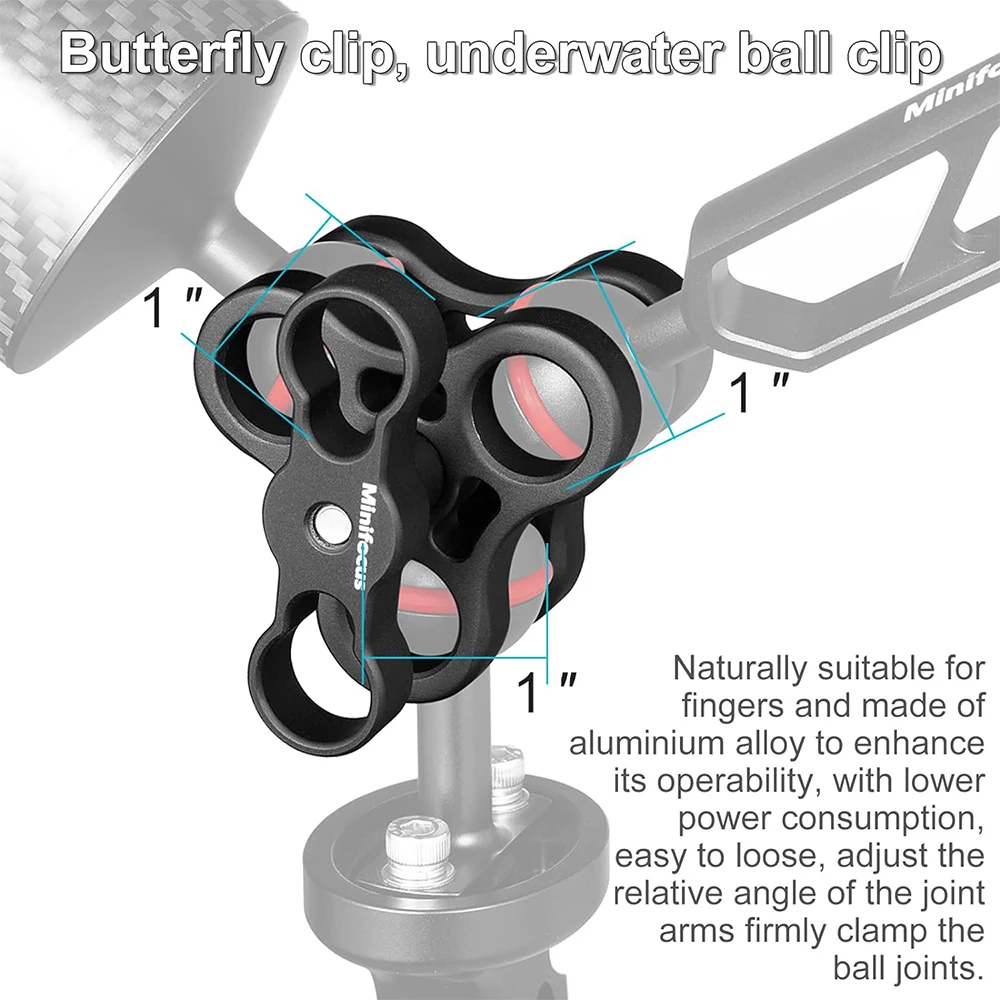 1\'\' Aluminum Triple Holes Ball Clamp Mount for Underwater Diving Light Arms Tray System Photography Diving Camera Clip for GoPro