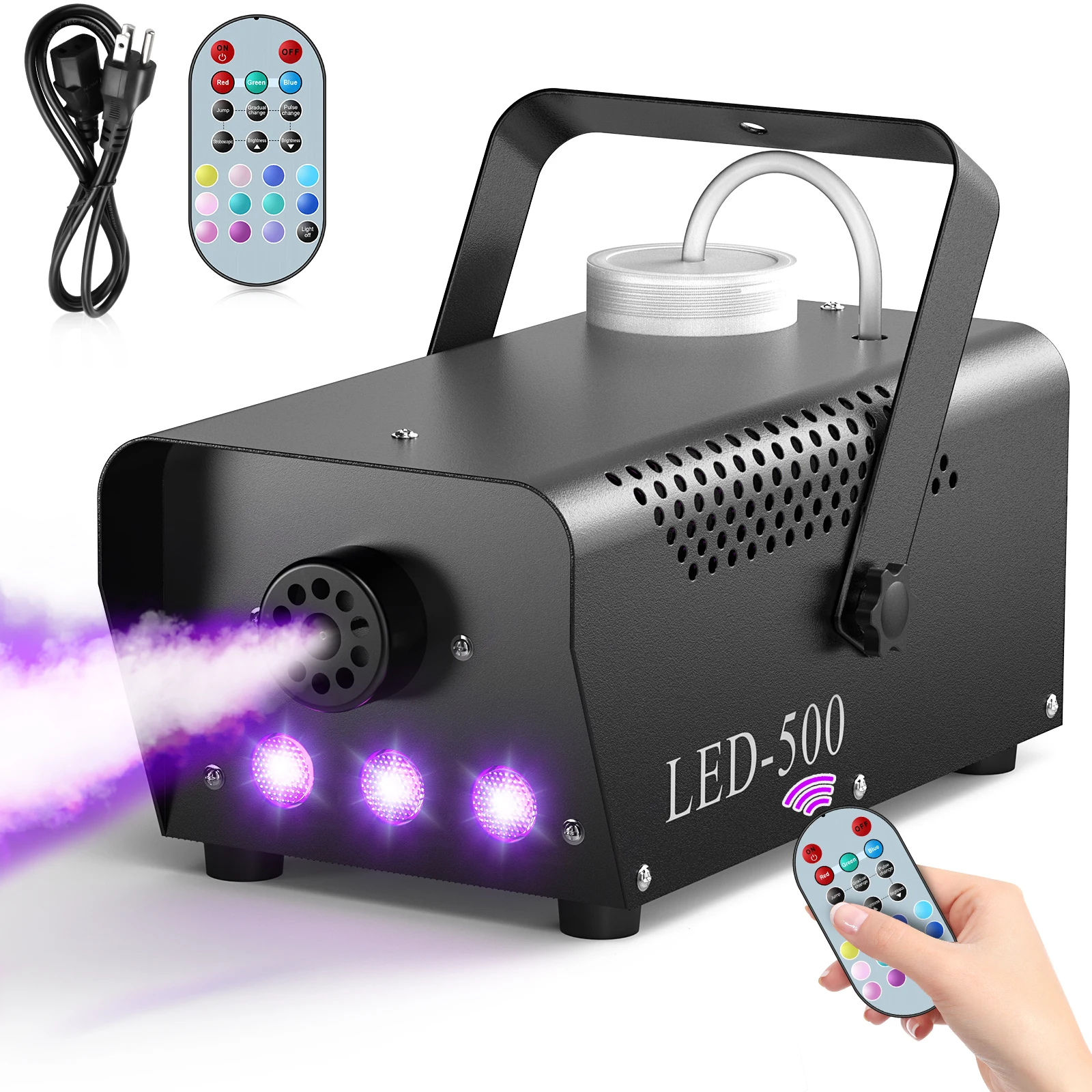 500W RGB LED Colorful Smoke Machine LED Remote Fogger Ejector for Disco DJ Show Wedding Party Stage Light Effects Fog Machine