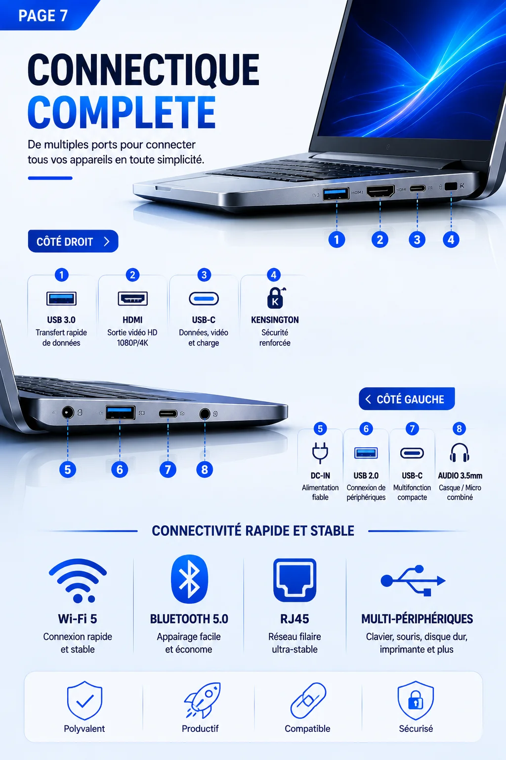 15.6-inch Full HD IPS Laptop with Intel Core i3, Windows 11 Pro, 16 GB RAM, 512 GB SSD, Wi‑Fi 5, Bluetooth 5.0, French keyboard, keyboard protective film, fingerprint reader, lightweight laptop for students, work, and desk use, 1920x1080 display