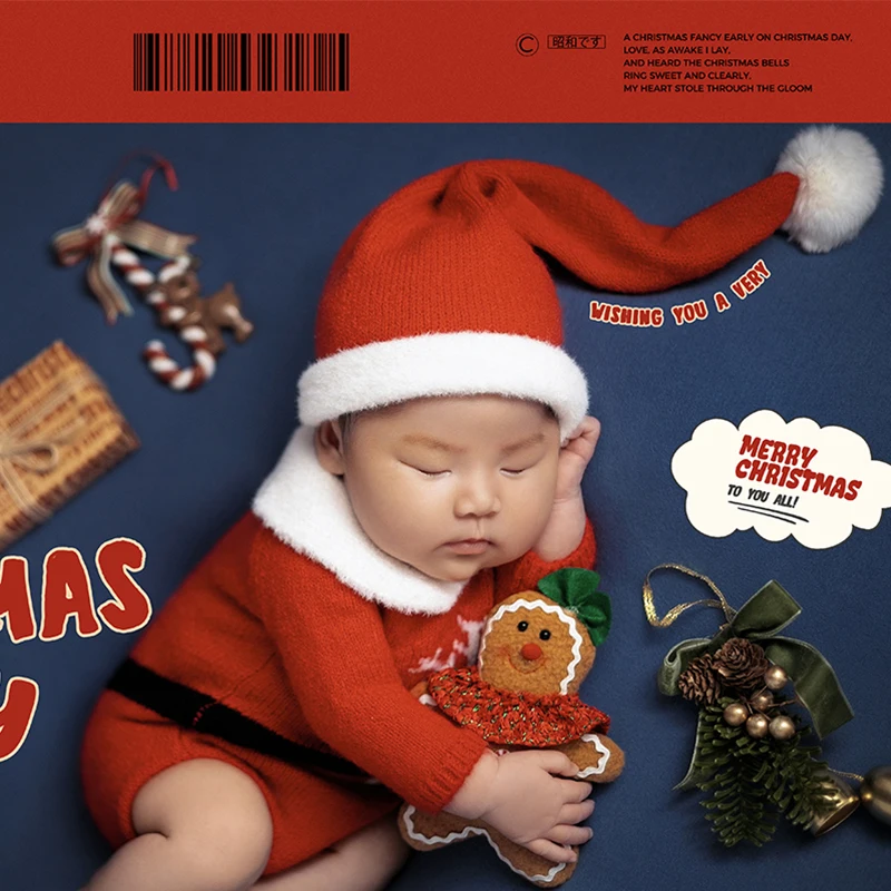 Baby Christmas Outfit Newborn Romper Jumpsuit Gingerbread Man Christmas Gift Box Santa Sack Props Studio Photography Accessories