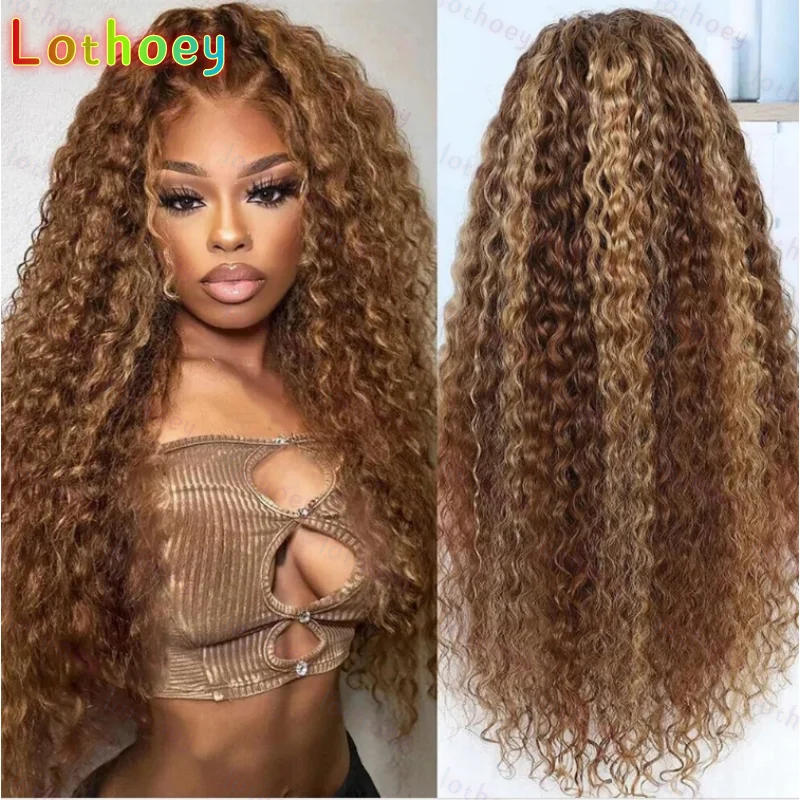 Parrucca anteriore in pizzo Parrucche brasiliane dell'onda d'acqua dei capelli umani Parrucche ricci pre pizzicate senza colla colorate 4/27 per le donne nere