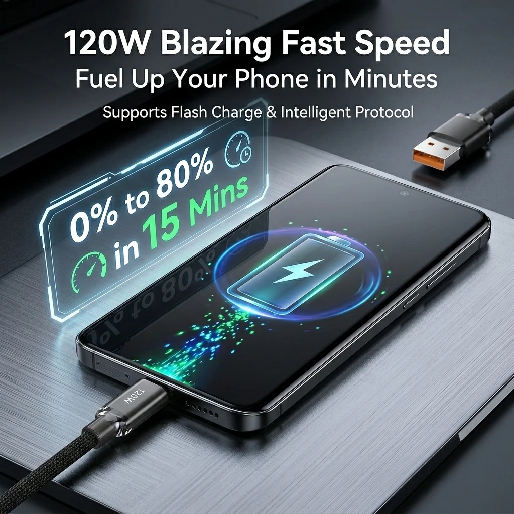 120W Super Fast Charging Type C Cable Nylon Braided USB C Charger Cord Liquid Metal Texture Quick Data Wire For Samsung iphone