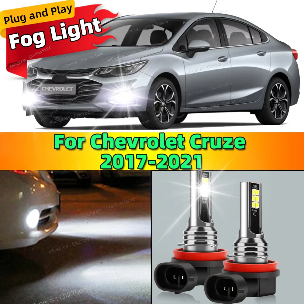 2Pcs 6000K Front Fog Light LED Bulb Accessories Car Lamp Canbus 80W For Chevrolet Cruze 2017 2018 2019 2020 2021