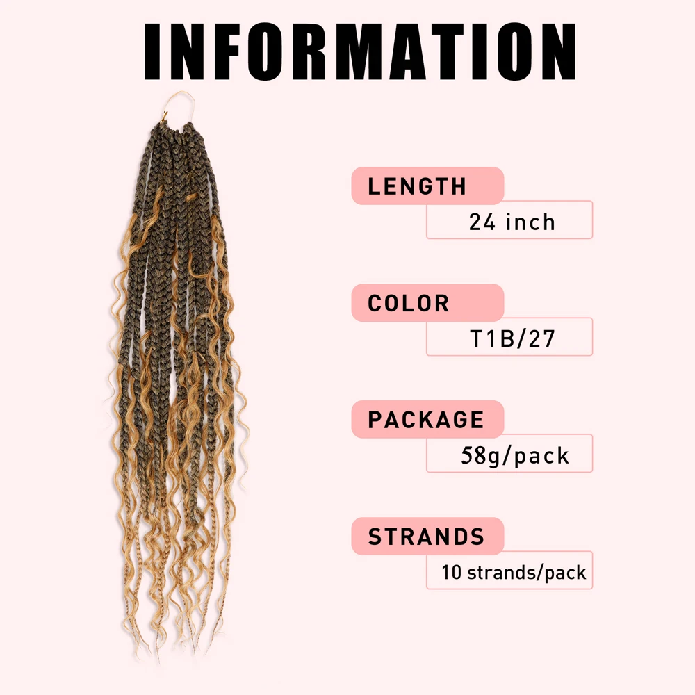 24 inch Goddess Pre Stretched Synthetic Braiding Crochet Hair for Black Women Crochet Box Braids With Pre-looped Boho Box Braids