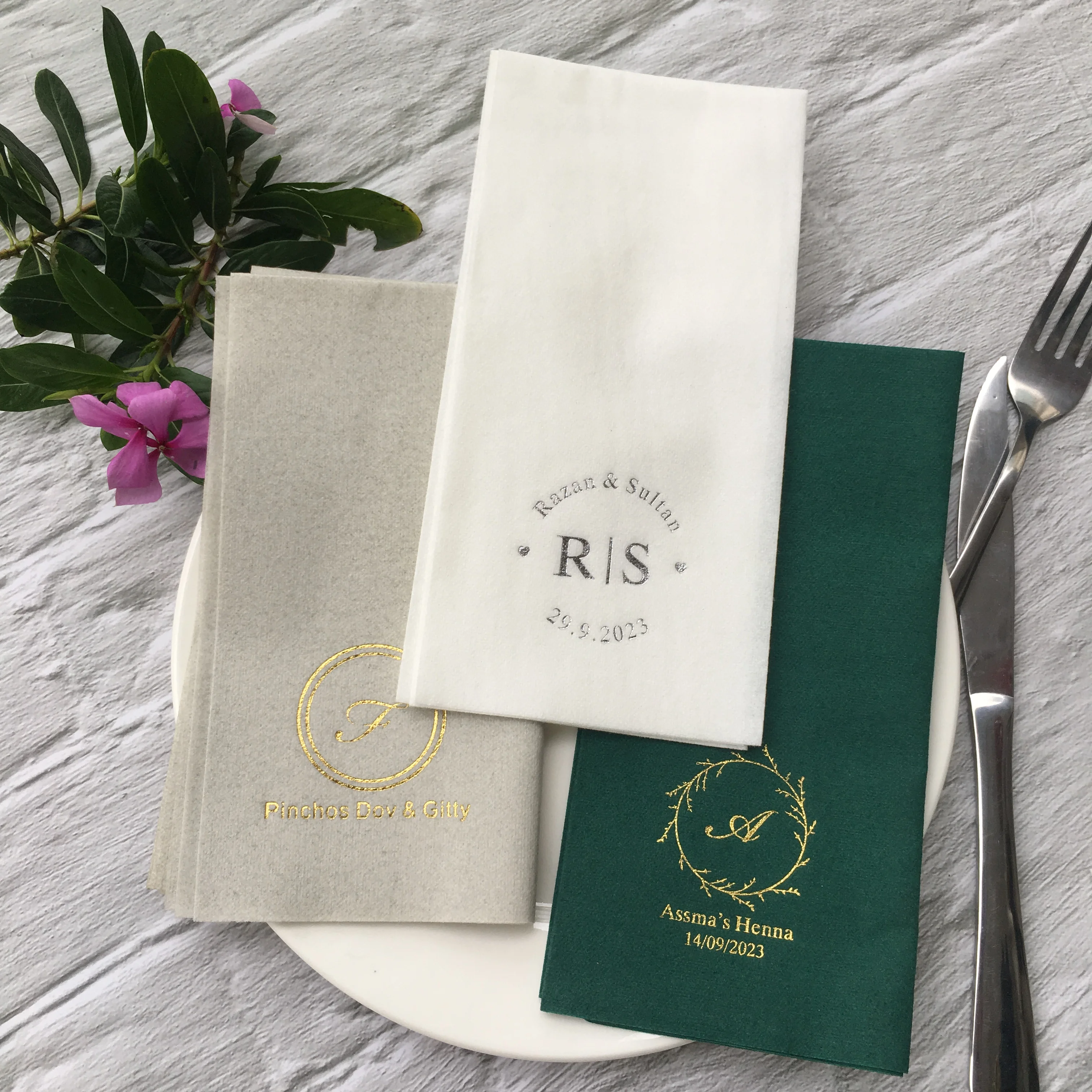 

50pcs Party Napkin- Monogrammed Linen-Like Napkins for Weddings and Engagement Party- Dinner Napkin Size