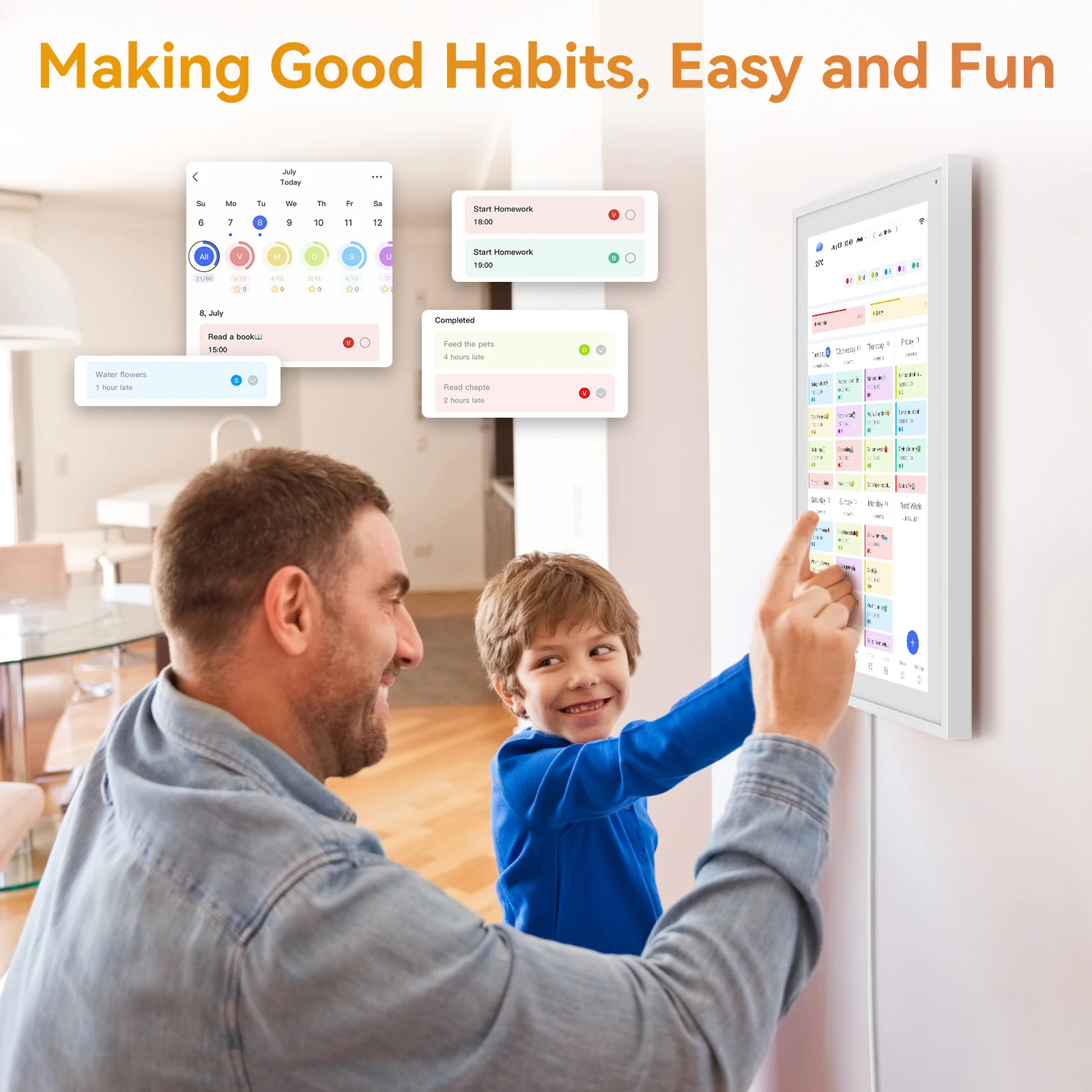 Kingrid P15 15,6 Zoll WLAN Smart Digitaler Kalender, Mahlzeiten- &Aufgabenplanung, Belohnungen für Kinder, Wi-Fi, Google/iCloud-Synchronisierung, 32GB Wand-Touchscreen Smart Elektronischer Kalender mit App-Steuerung – Detail 3