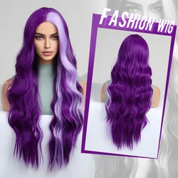 Emmor-Peluca de cabello sintético para mujer, pelo largo de fibra de alta calidad, color morado, ideal para Cosplay y fiesta de Halloween