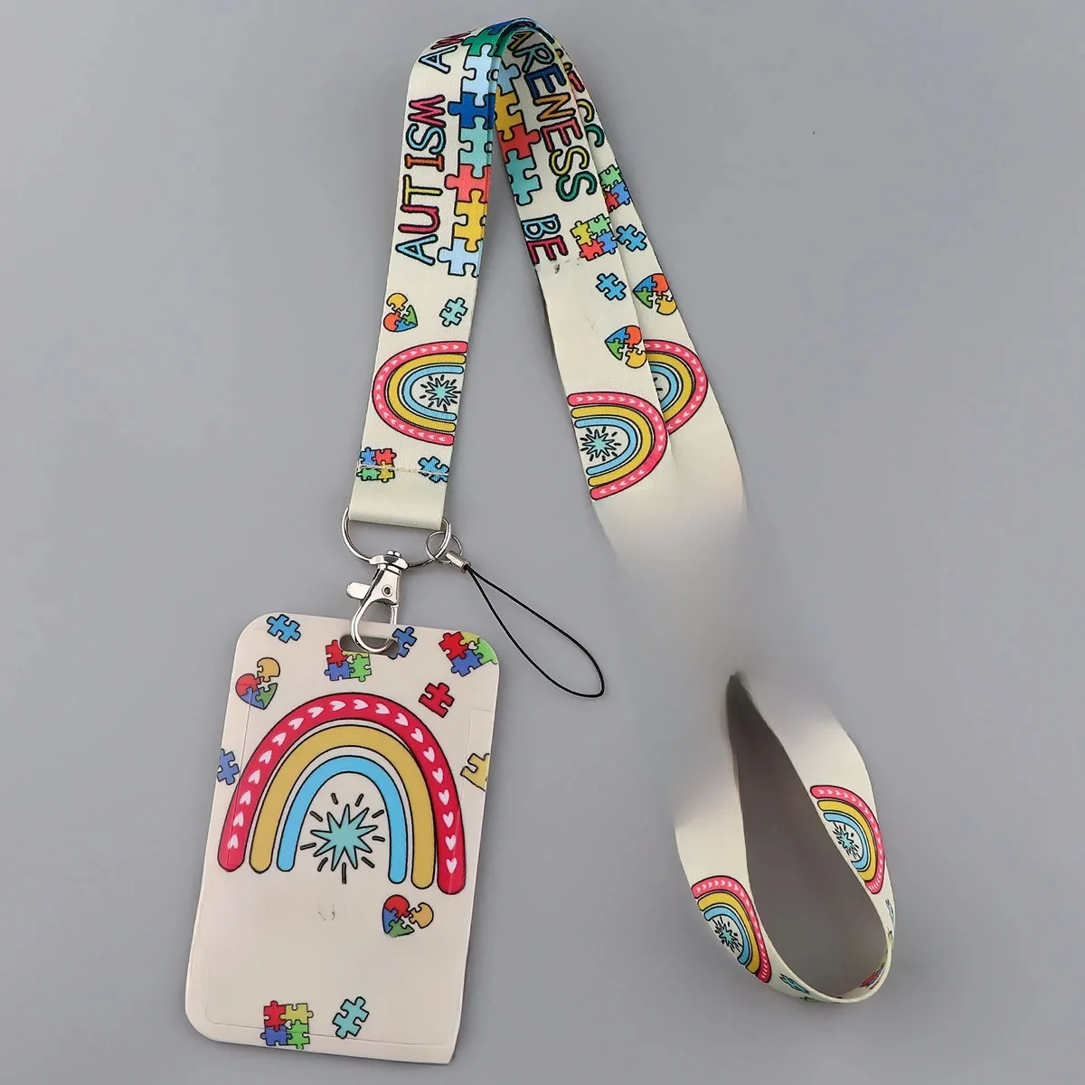 KKZ776 arc-en-ciel lanière carte porte-carte d'identité voiture porte-clés autisme Puzzle carte d'identité passe gymnase téléphone Badge médecin porte-clés bijoux