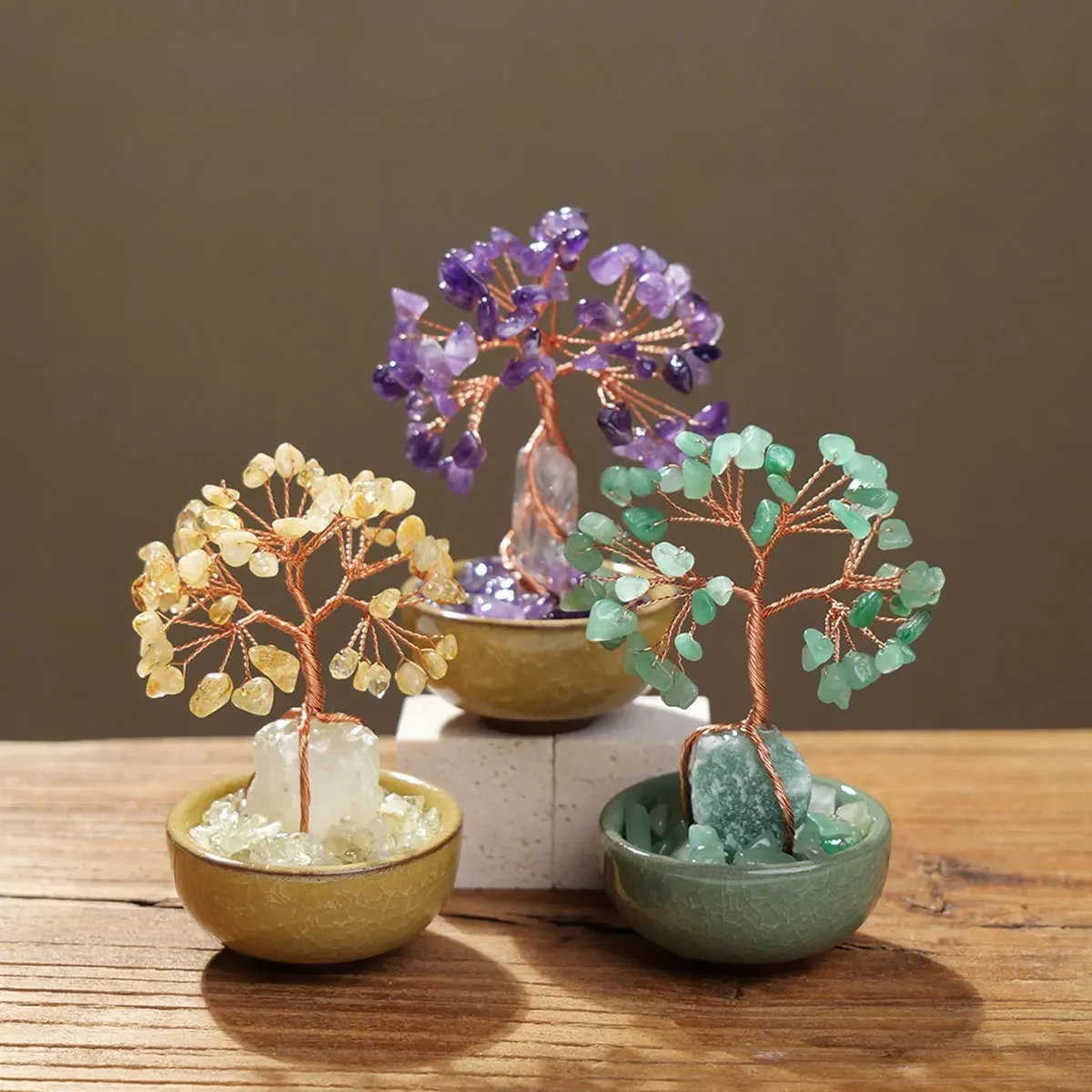 AliExpress Runyangshi 1PC Natural Crystal Lucky Tree with Rose Quartz Gravel And Agate Slice Base - Home Decor Money Tree Copper Wire Winding Design