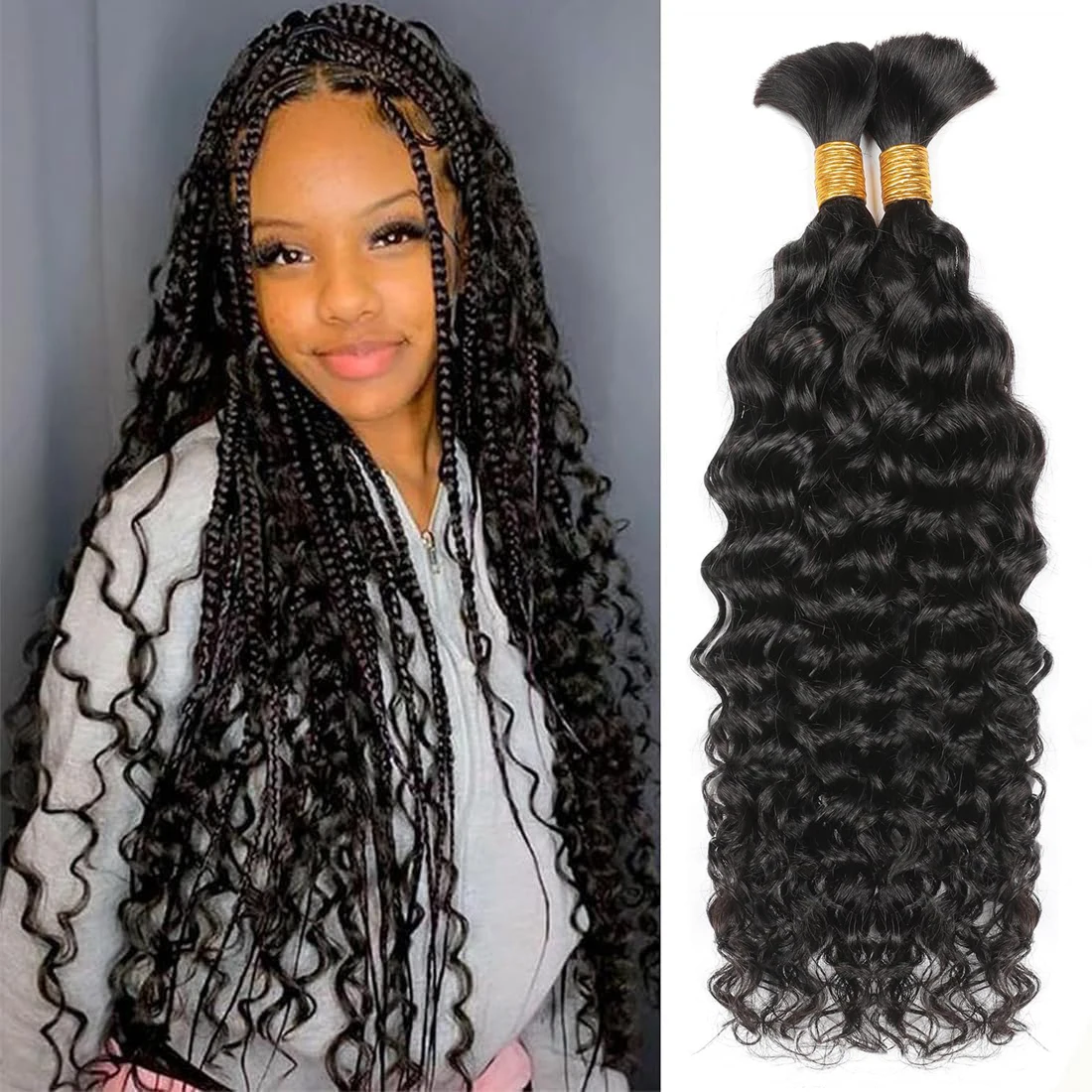 

Deep Wave Bulk Human Hair For Braiding Knotless 12A 100% Unprocessed Brazilian Virgin Hair Extensions Curly Bulk Hair For Women