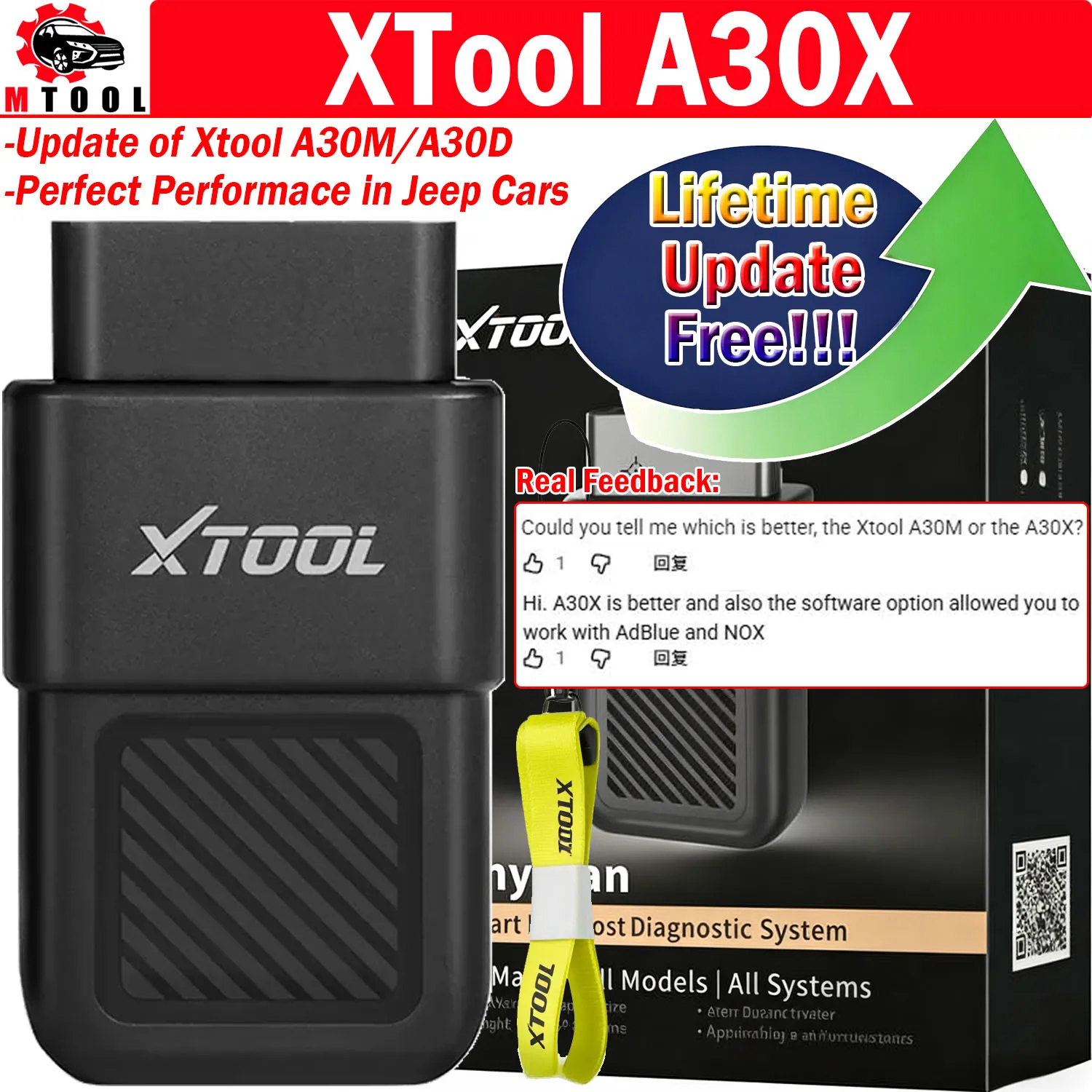 XTool Anyscan A30X OBD2 Scanner 26 Reset Service Code Reader TPMS Airbag Oil Reset Seat Calibration Injector Code PK A30M A30D