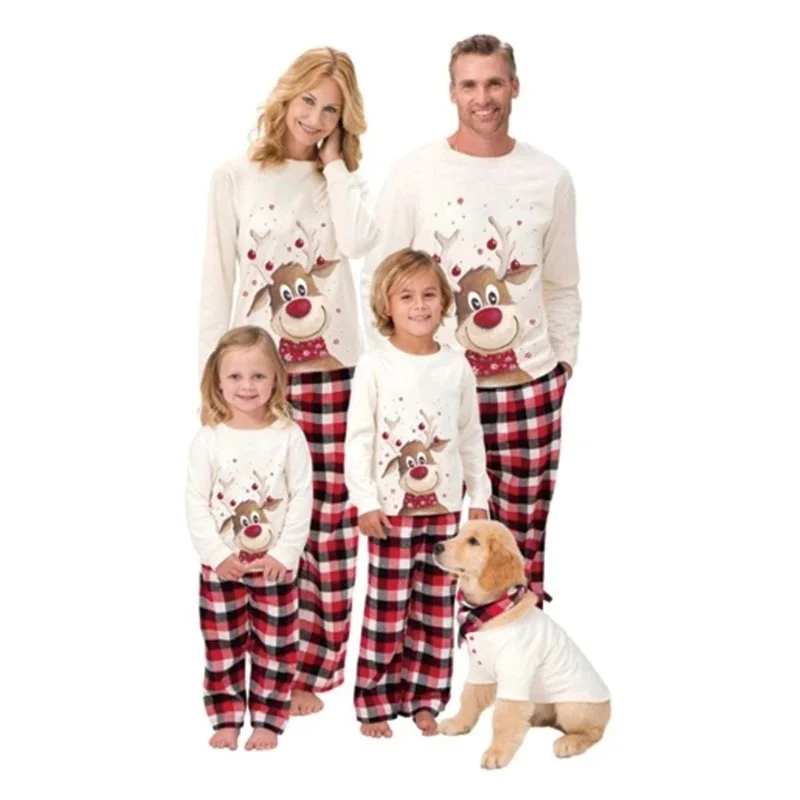 Christmas Family Pajamas Set Adult Kid Sleepwear 2PCS Family Pyjamas Sets Deer Tops +Pants Xmas Family Matching Clothes