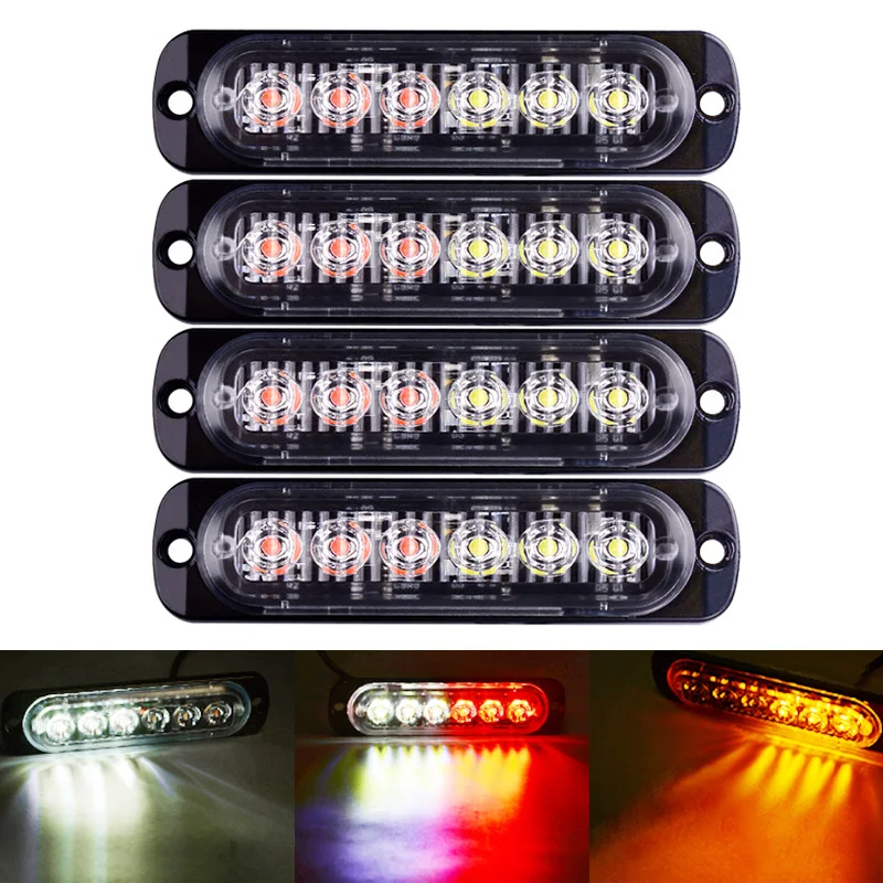 

4pcs LED Strobe Warning Light 6SMD Truck Strobe Grille Flashing Lightbar Car Beacon Lamp Amber Red White Traffic Light 12V 24V