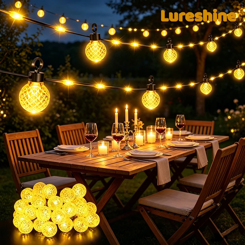 Guirlande Lumineuse Boule Marocaine Lureshine 32M 200LED Plug-in Blanc Chaud 3000K Étanche 8 Modes Lumières Féeriques à Distance Dimmable pour Jardin Mariage Noël Décoratif