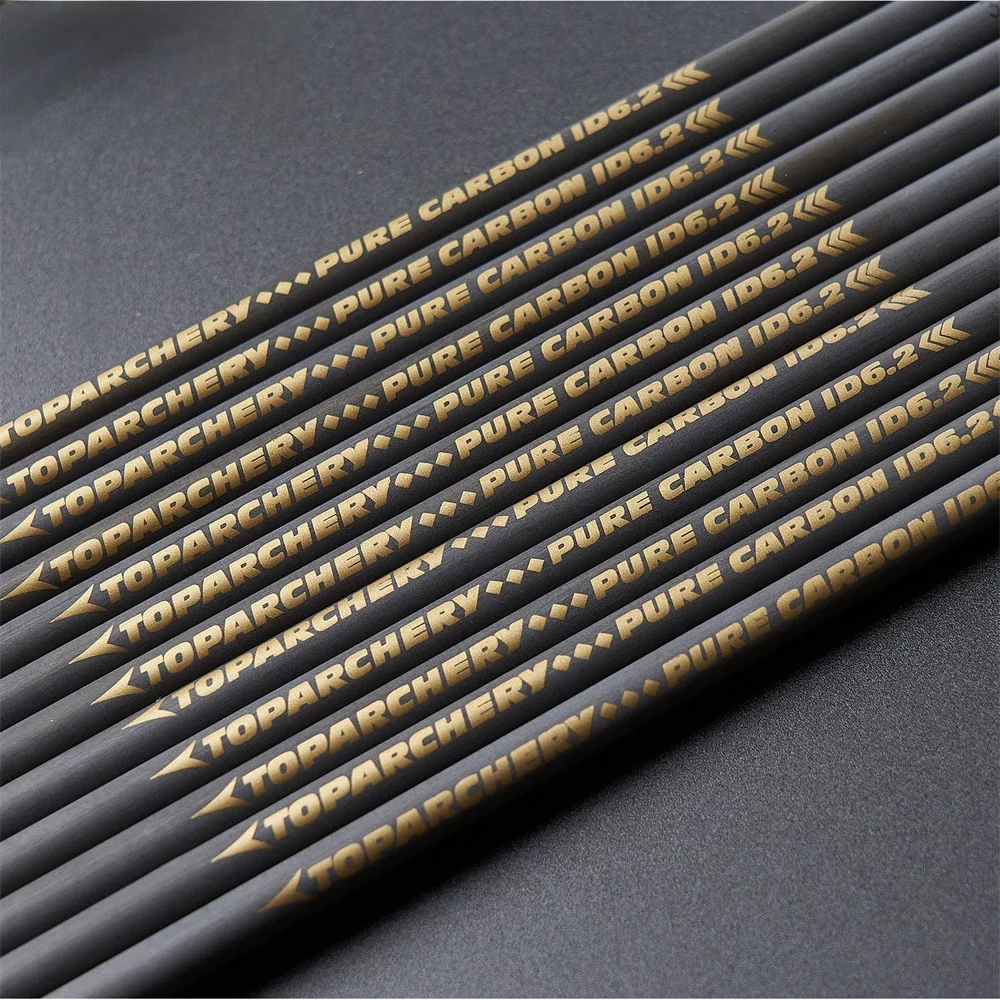 Toparchery 12/24 pièces 33 "bricolage pur carbone flèche arbre ID 6.2mm colonne vertébrale 300 350 400 500 600 arbre de tir à l'arc pour tir à l'arc