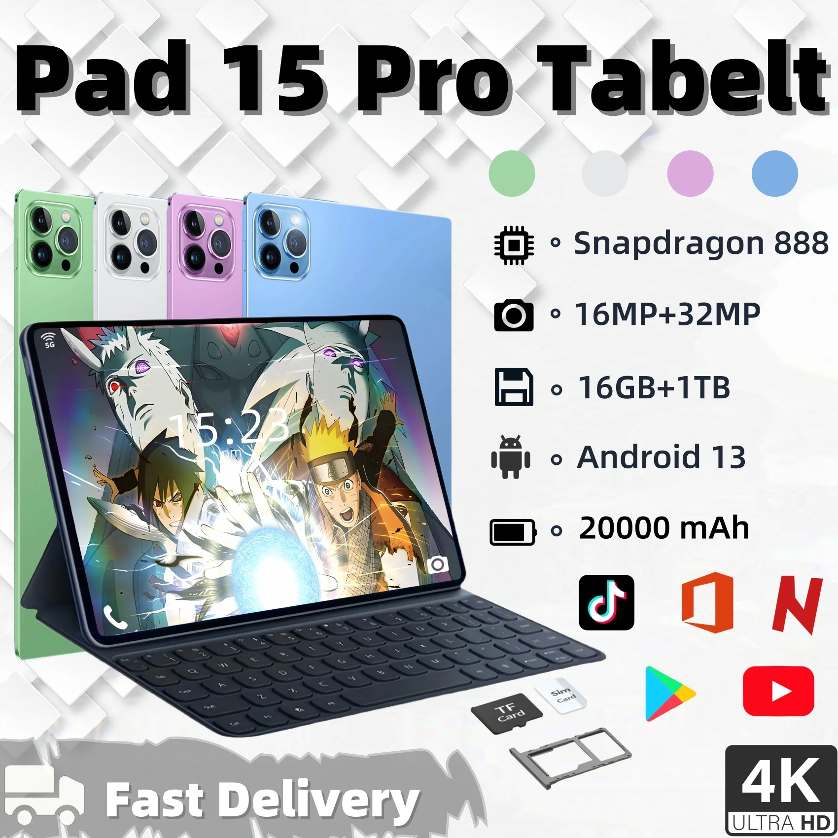 

2024 Original Flagship 5G Tablet 15Pro Snapdragon 888 16GB+1TB 11 inches 20000 mAh Android 13 16MP+32MP Dual SIM Calling Tablet