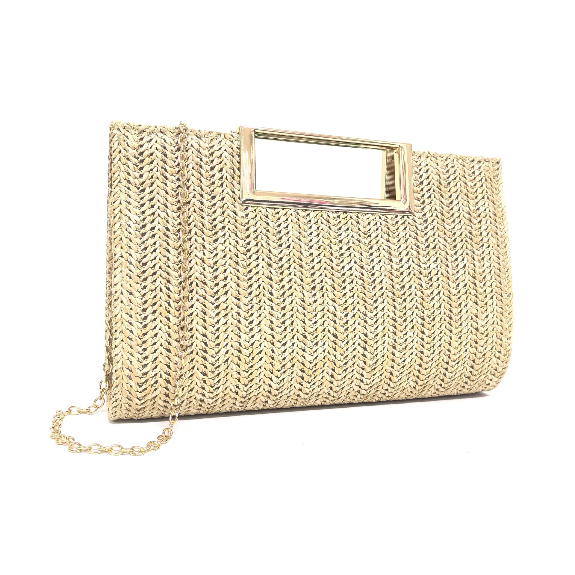 2024 New Women Square Bag Straw Clutch Bag Simple Fashion Models High-Grade Square Buckle Hardware Clutch Bag Wedding Party Bags