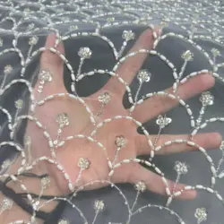 French Tulles Embroidery Fabric and Lace Scale pattern With Sequins and Bead tube for Sewing Party Dress fashion fabric Material