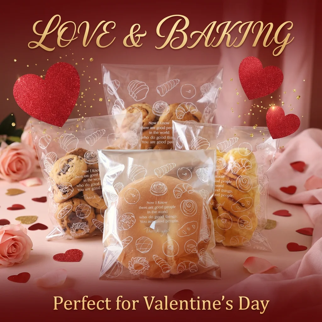 Bolsas Transparentes para Envasado de Alimentos, Bolsa Impermeable para Galletas con Cierre Automático, para Panadería Casera y Caja de Regalo, Bolsas para Regalos del Día de San Valentín