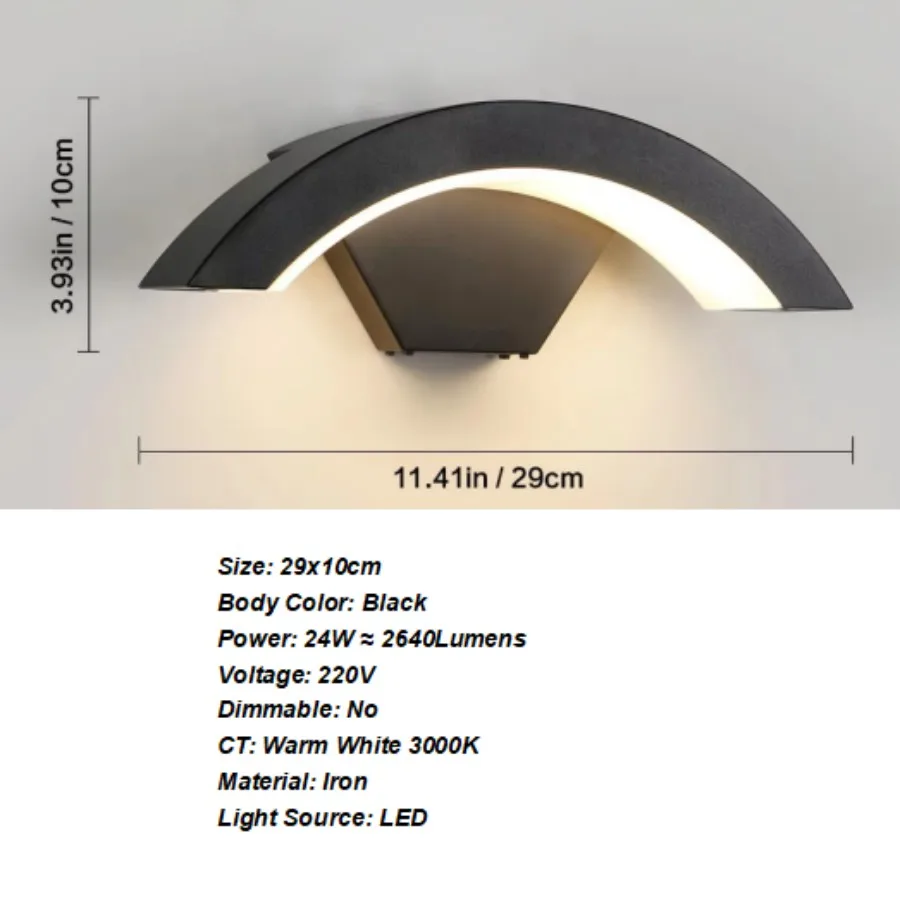 24W LED moderne buitenwandkandelaars, warm wit 3000K LED-wandlamp, buitenwandlamp voor terrastuinen pad
