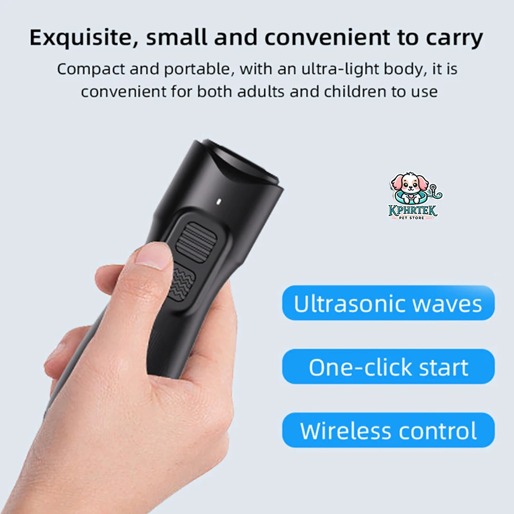 Ultrasonic Dog Repeller High Power Training Device with Flashing Light Portable Rechargeable Pet Tool