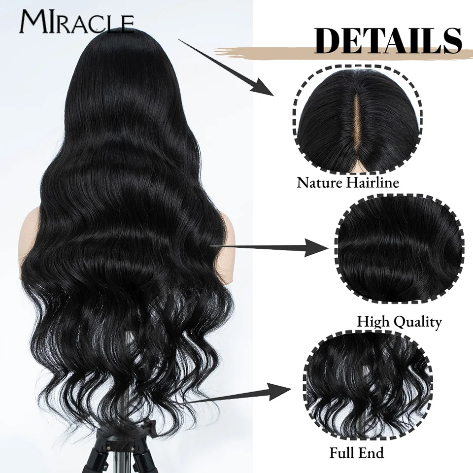 MIRACLE Wig sintetis renda depan 28 inci, Wig renda serat ombak badan untuk Cosplay wanita, rambut palsu tahan panas pirang