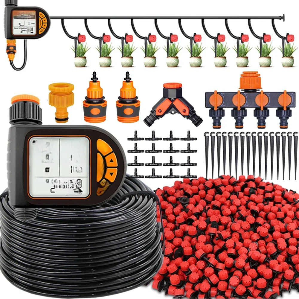 5-50M 1/4 "zestaw do nawadniania ogrodowego z inteligentnym timerem IPX5 wodoodporny LCD automatyczny kontroler nawadniania może być używany zestaw roślin do trawników wodnych — zdjęcie 2