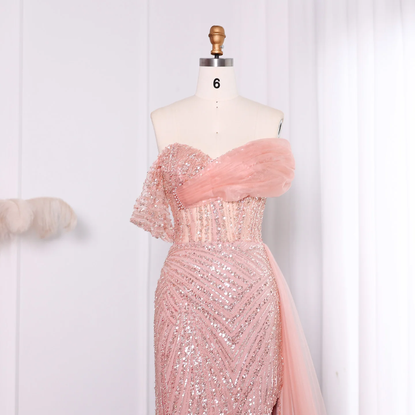 Sharon Said Luxury Blush Pink Off Shoulder Elegant Evening Dress for Women Wedding Arabic Formal Party Gowns SS098 Customized