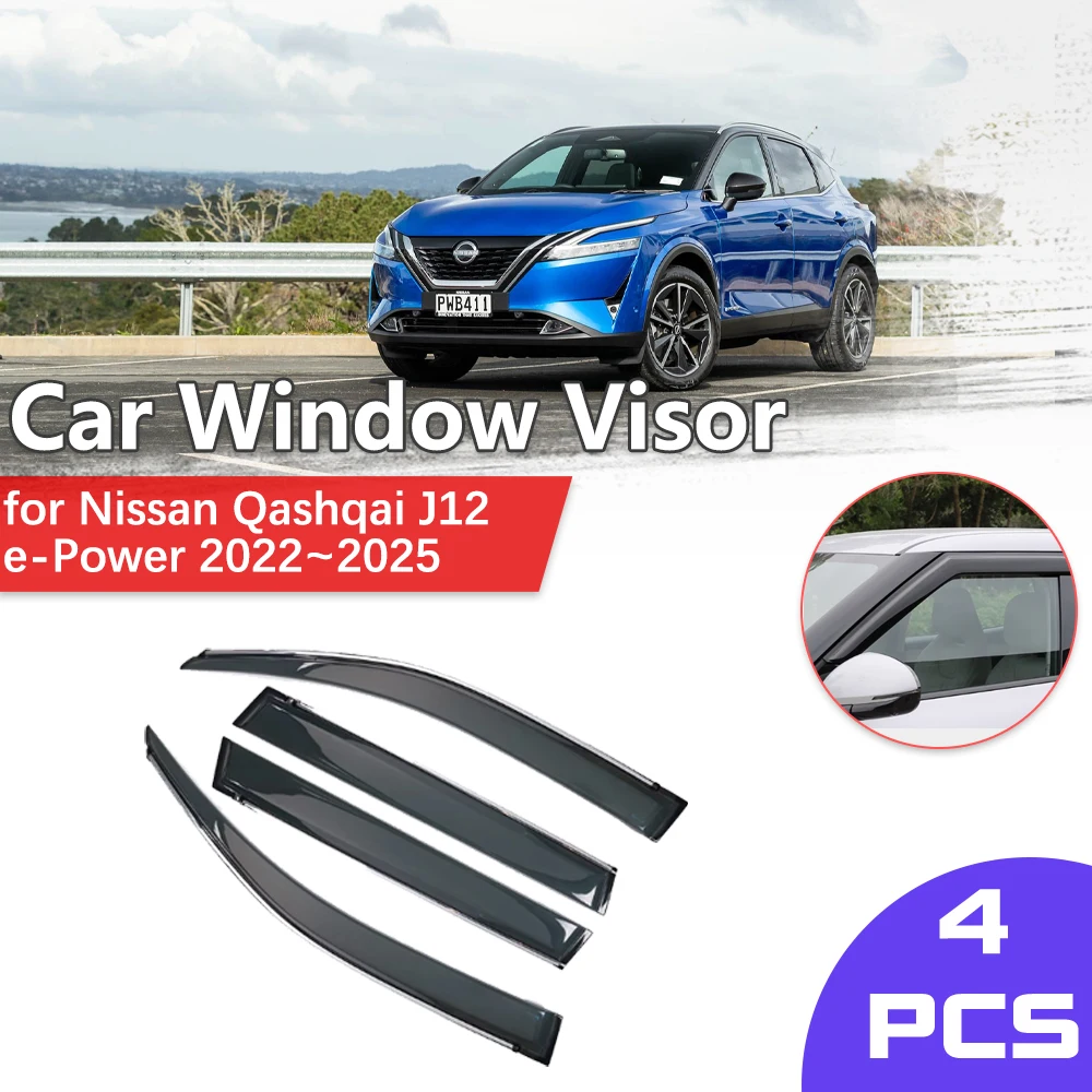 Car Window Visor for Nissan Qashqai J12 e-Power 2022~2025 2023 Door Shelter Rain Eyebrow Vent Awning Deflector Guard Accessories