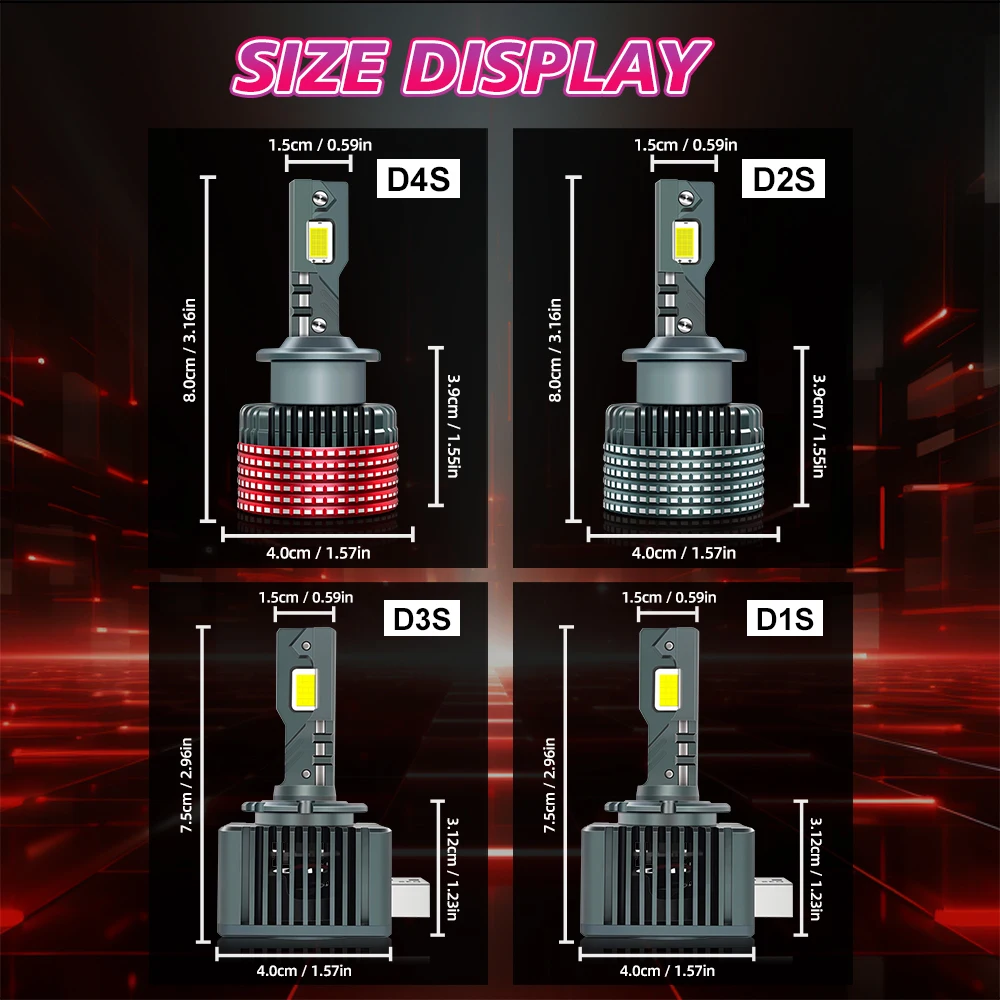 D1S LED Bulbs D2S Canbus Light D3S D4S D5S Turbo LED 60000LM LED Canbus Bulb with 2/4 Copper Tube 6500K White Plug&Play 2PCS view 2