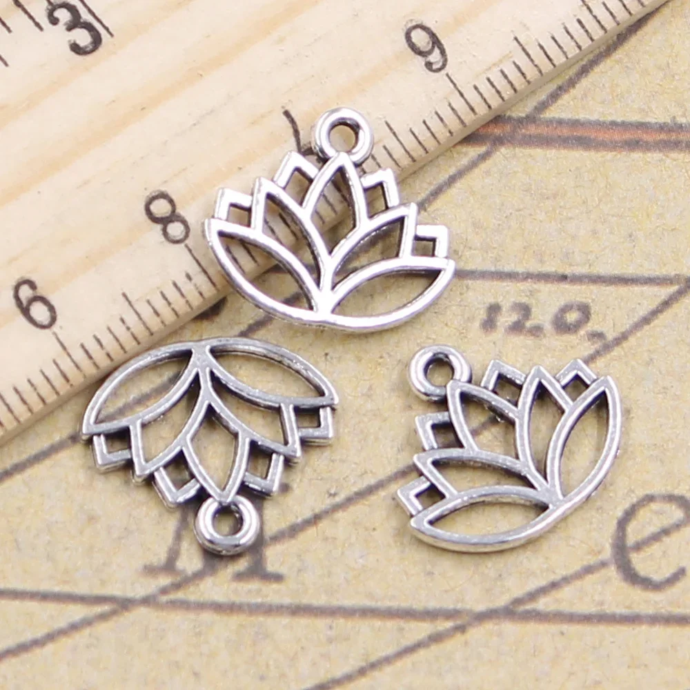 40 sztuk Charms kwiat lotosu korona 15x17mm tybetański wisiorki antyczne tworzenia biżuterii DIY Handmade Craft dla naszyjnik — zdjęcie 2