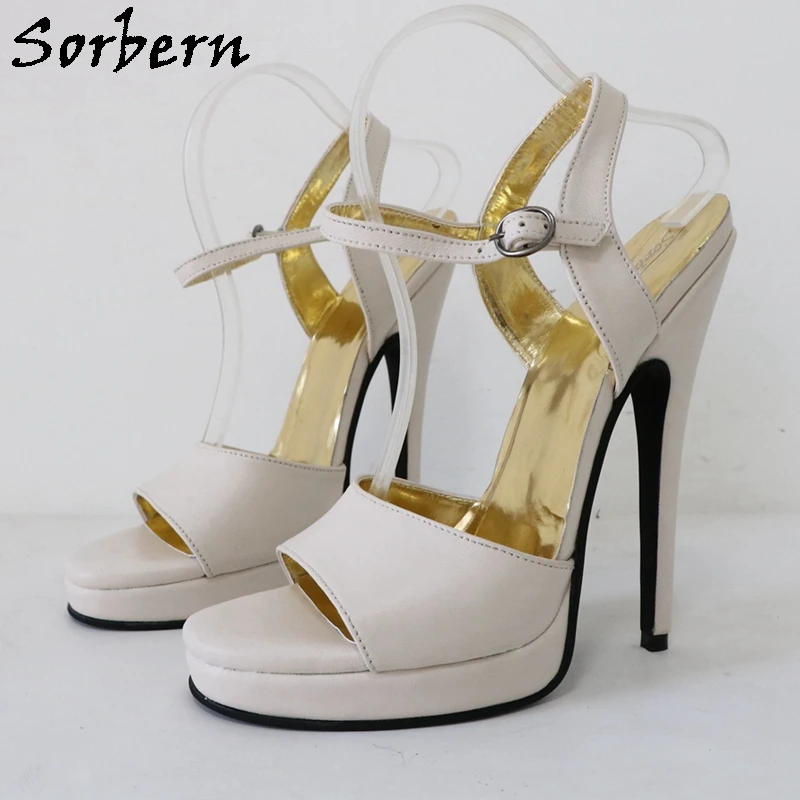 Sorbern Ivory Genuine Leather Slingback Sandals Platform High Heel Stilettos Plus Size Sissy Boy Heels Summer Shoe Size 12