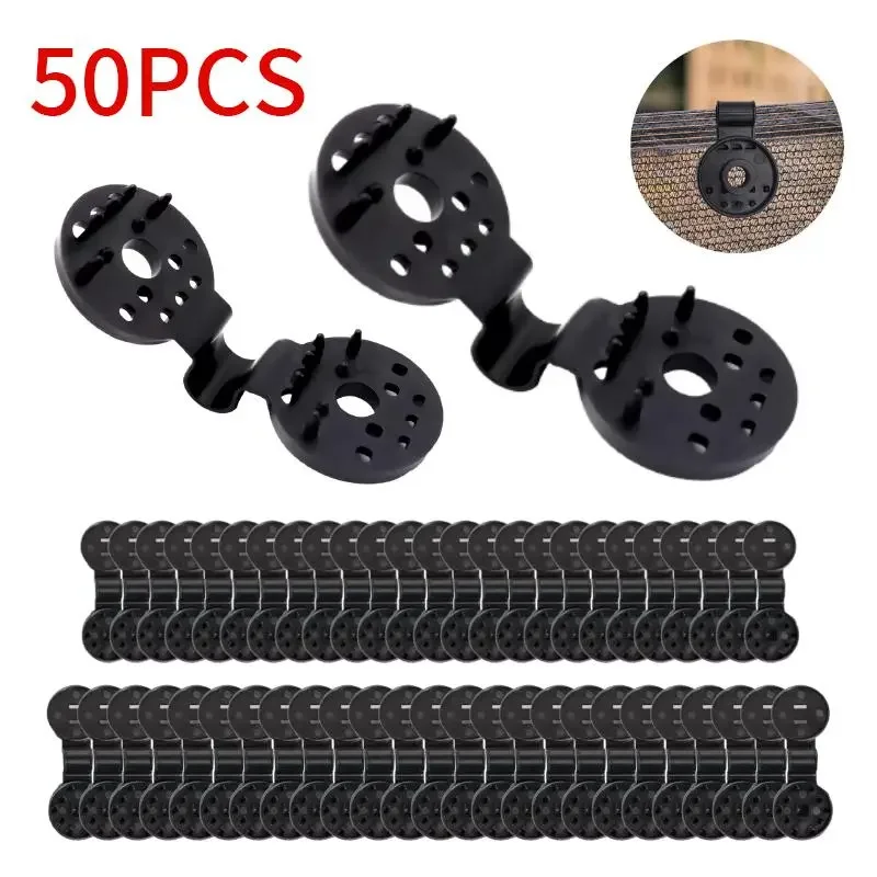 50 Pack Shade Net Fixing Clips, Black Plastic ReusableWindproof Sun Shade Fabric Fastener Clips, Portable EasyInstall Net Holders for Garden Greenhouse Plant SunshadePatio Awning Fixing
